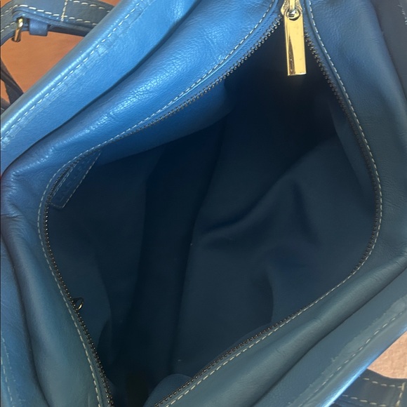 Italian Leather Blue Satchel Soft Pebbled Spring Shoulder Bag w/ Charm & Wallet - Picture 6 of 16